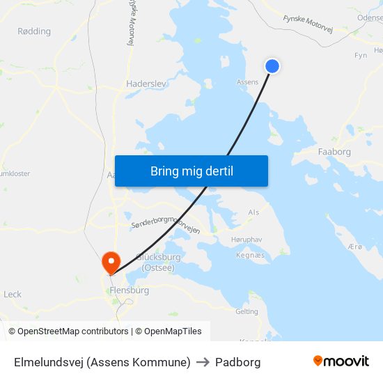 Elmelundsvej (Assens Kommune) to Padborg map