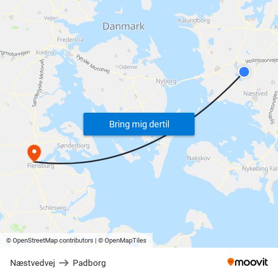 Næstvedvej to Padborg map