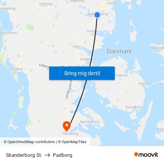 Skanderborg St. to Padborg map