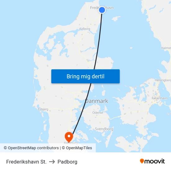 Frederikshavn St. to Padborg map