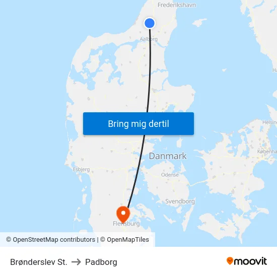 Brønderslev St. to Padborg map
