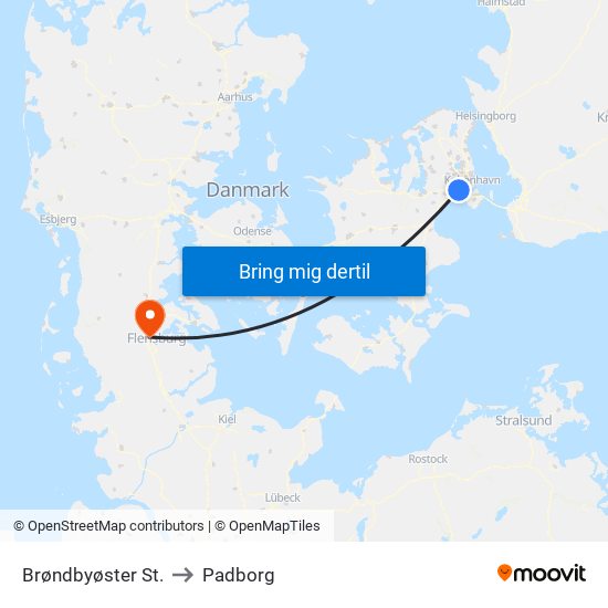 Brøndbyøster St. to Padborg map