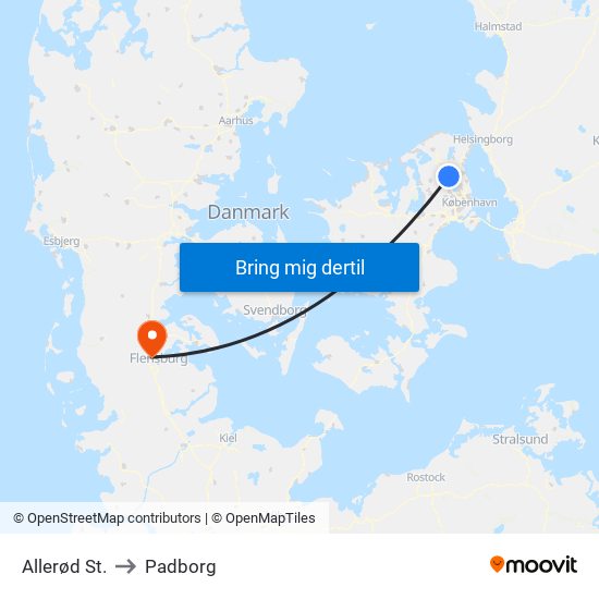 Allerød St. to Padborg map