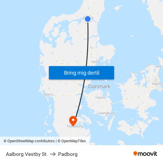 Aalborg Vestby St. to Padborg map