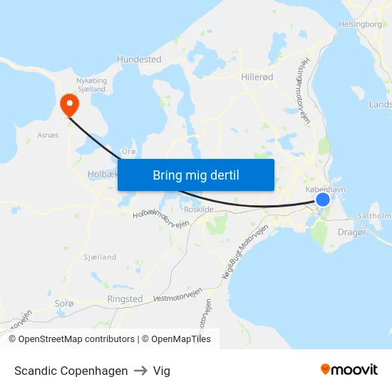 Scandic Copenhagen to Vig map