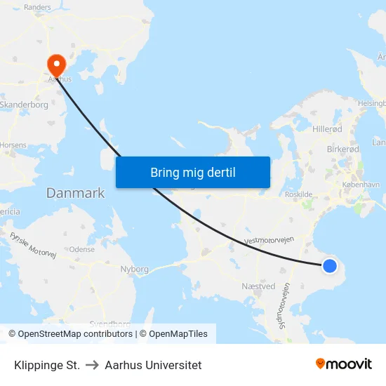 Klippinge St. to Aarhus Universitet map