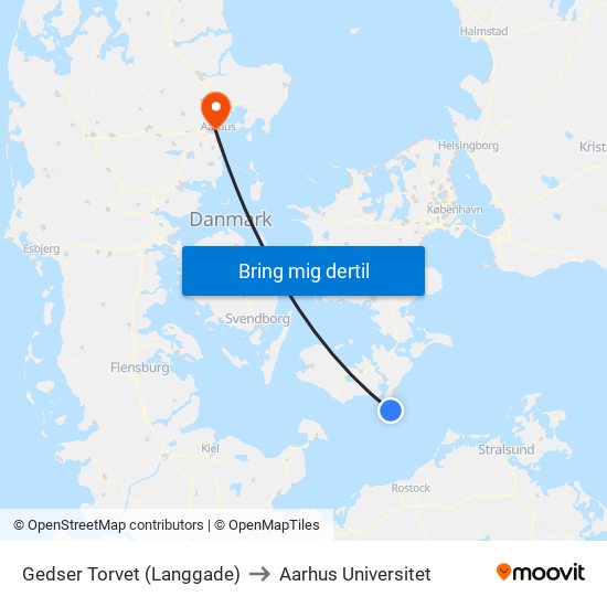 Gedser Torvet (Langgade) to Aarhus Universitet map