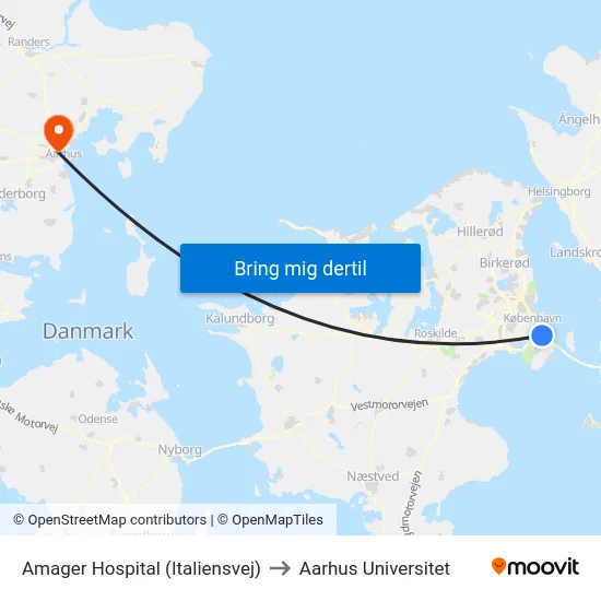 Amager Hospital (Italiensvej) to Aarhus Universitet map