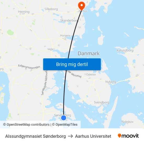 Alssundgymnasiet Sønderborg to Aarhus Universitet map