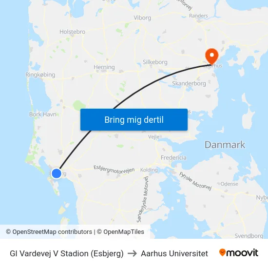 Gl Vardevej V Stadion (Esbjerg) to Aarhus Universitet map