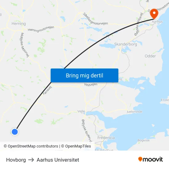 Hovborg to Aarhus Universitet map
