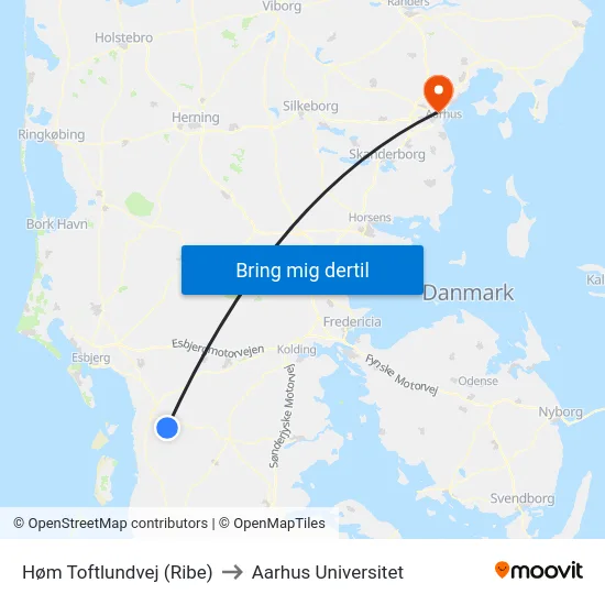 Høm Toftlundvej (Ribe) to Aarhus Universitet map