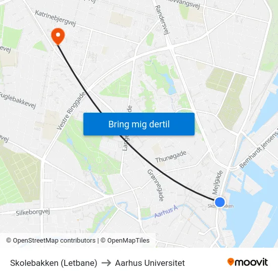 Skolebakken (Letbane) to Aarhus Universitet map