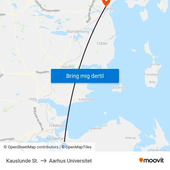 Kauslunde St. to Aarhus Universitet map