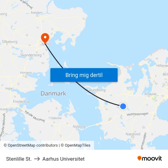Stenlille St. to Aarhus Universitet map