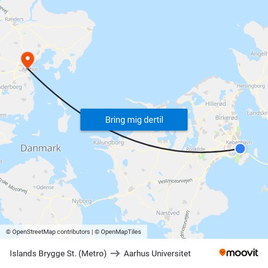 Islands Brygge St. (Metro) to Aarhus Universitet map