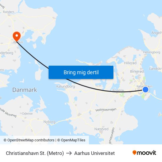 Christianshavn St. (Metro) to Aarhus Universitet map