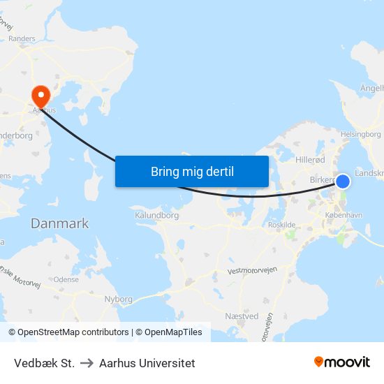 Vedbæk St. to Aarhus Universitet map