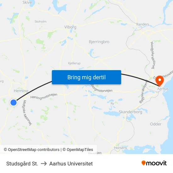 Studsgård St. to Aarhus Universitet map