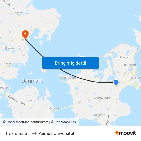 Trekroner St. to Aarhus Universitet map