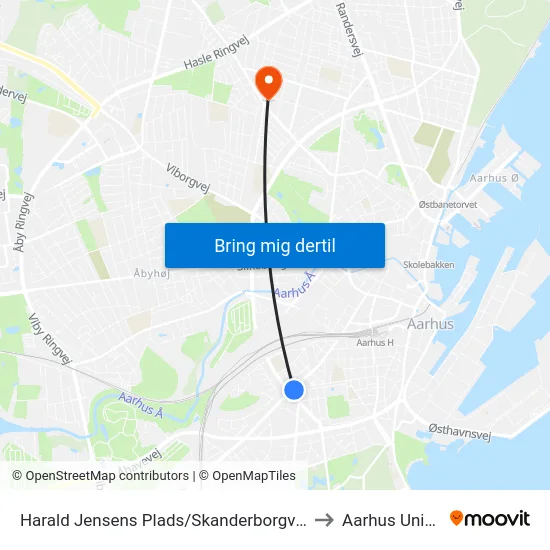 Harald Jensens Plads/Skanderborgvej (Aarhus Kom) to Aarhus Universitet map