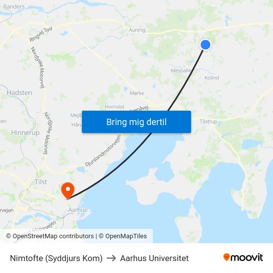 Nimtofte (Syddjurs Kom) to Aarhus Universitet map