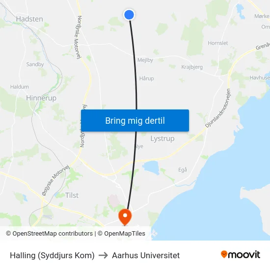 Halling (Syddjurs Kom) to Aarhus Universitet map