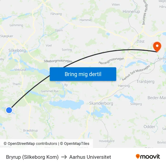 Bryrup (Silkeborg Kom) to Aarhus Universitet map