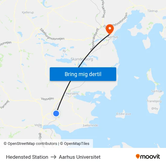 Hedensted Station to Aarhus Universitet map