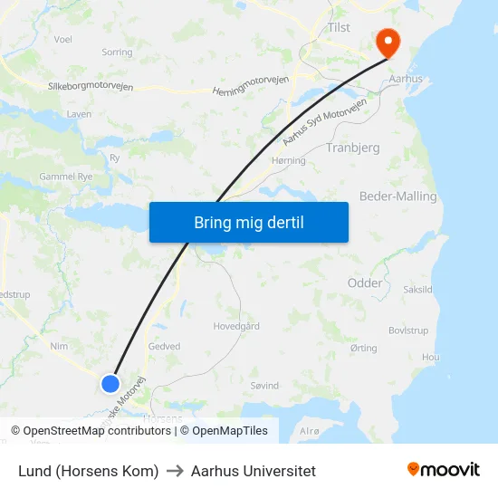Lund (Horsens Kom) to Aarhus Universitet map