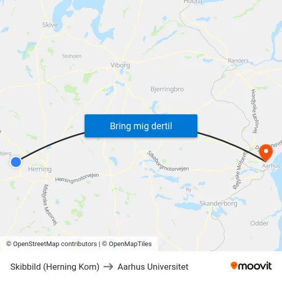 Skibbild (Herning Kom) to Aarhus Universitet map