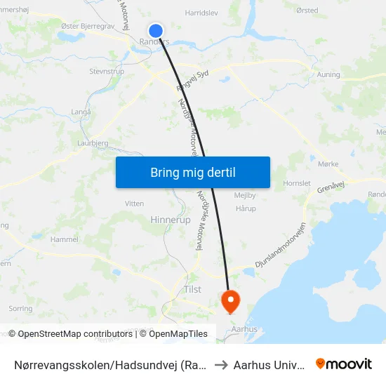 Nørrevangsskolen/Hadsundvej (Randers Kom) to Aarhus Universitet map