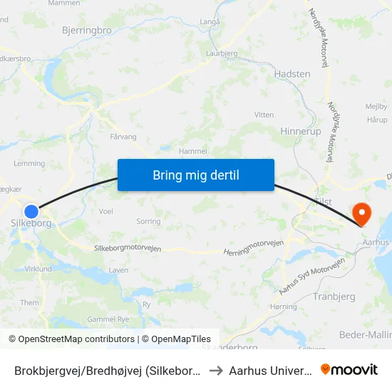 Brokbjergvej/Bredhøjvej (Silkeborg Kom) to Aarhus Universitet map