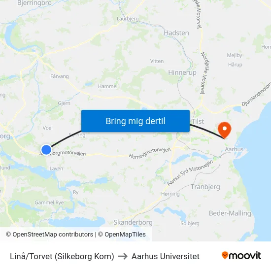 Linå/Torvet (Silkeborg Kom) to Aarhus Universitet map