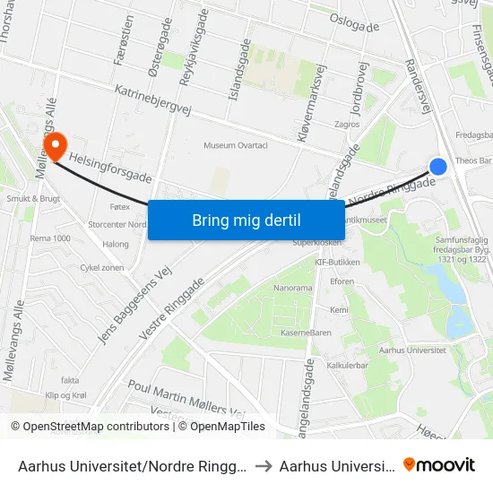 Aarhus Universitet/Nordre Ringgade to Aarhus Universitet map