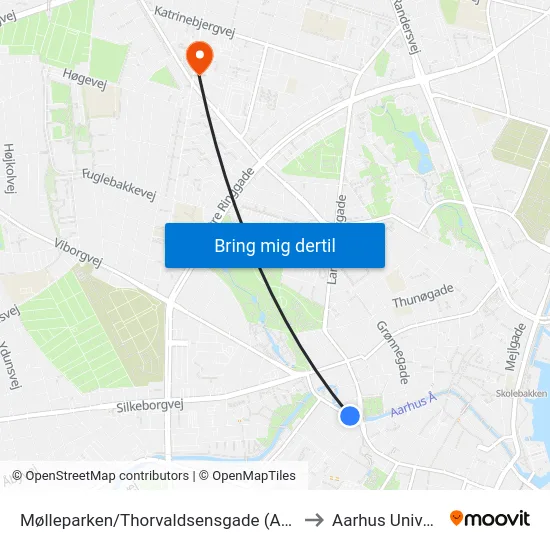 Mølleparken/Thorvaldsensgade (Aarhus Kom) to Aarhus Universitet map