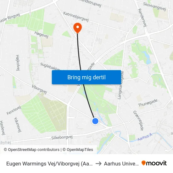 Eugen Warmings Vej/Viborgvej (Aarhus Kom) to Aarhus Universitet map