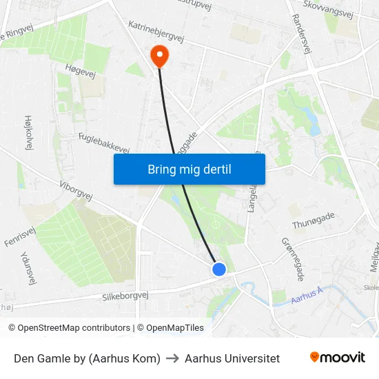 Den Gamle by (Aarhus Kom) to Aarhus Universitet map