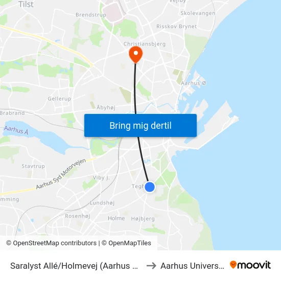 Saralyst Allé/Holmevej (Aarhus Kom) to Aarhus Universitet map