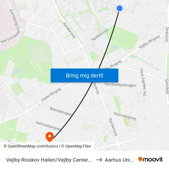 Vejlby-Risskov Hallen/Vejlby Centervej (Aarhus Kom to Aarhus Universitet map