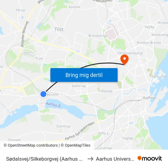 Sødalsvej/Silkeborgvej (Aarhus Kom) to Aarhus Universitet map