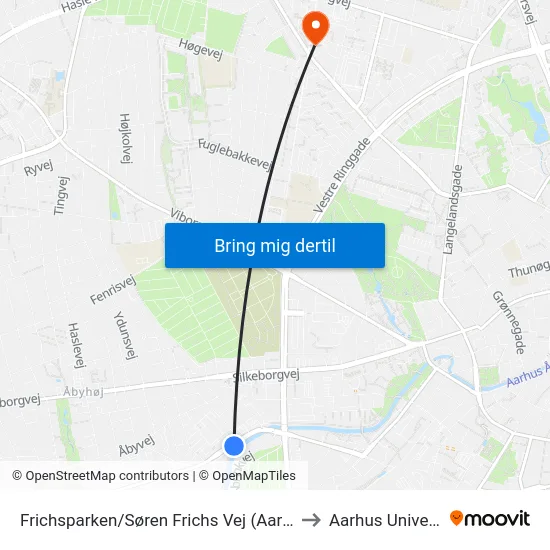 Frichsparken/Søren Frichs Vej (Aarhus Kom) to Aarhus Universitet map