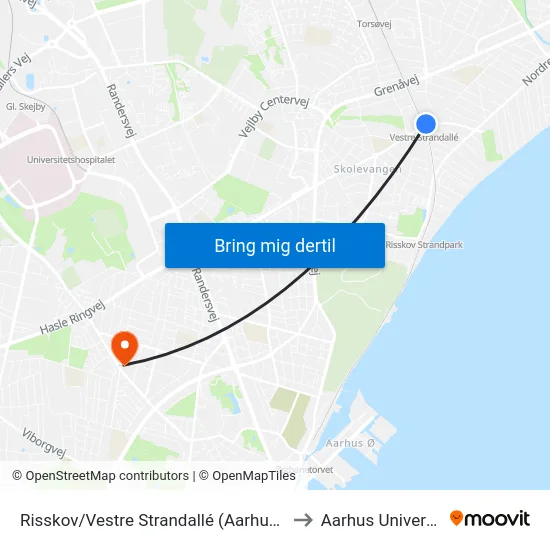 Risskov/Vestre Strandallé (Aarhus Kom) to Aarhus Universitet map