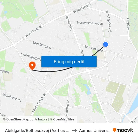 Abildgade/Bethesdavej (Aarhus Kom) to Aarhus Universitet map