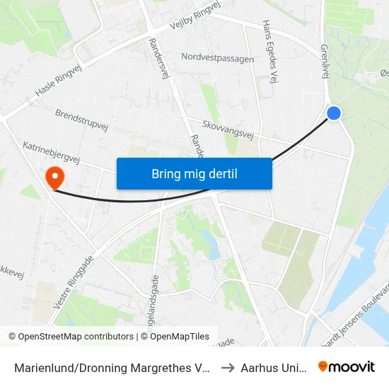 Marienlund/Dronning Margrethes Vej (Aarhus Kom) to Aarhus Universitet map