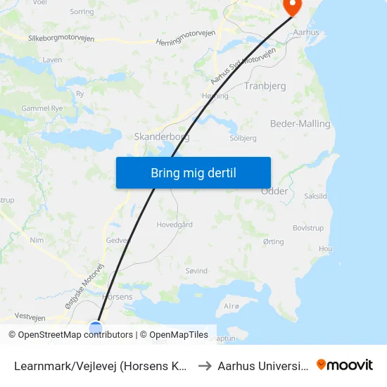Learnmark/Vejlevej (Horsens Kom) to Aarhus Universitet map