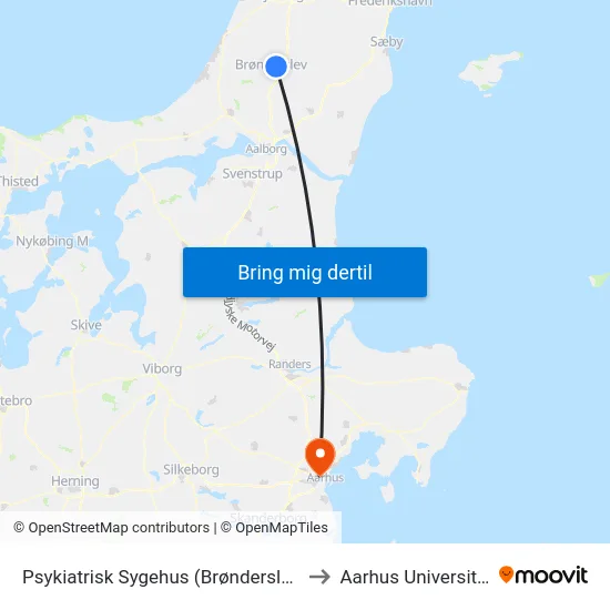 Psykiatrisk Sygehus (Brønderslev) to Aarhus Universitet map