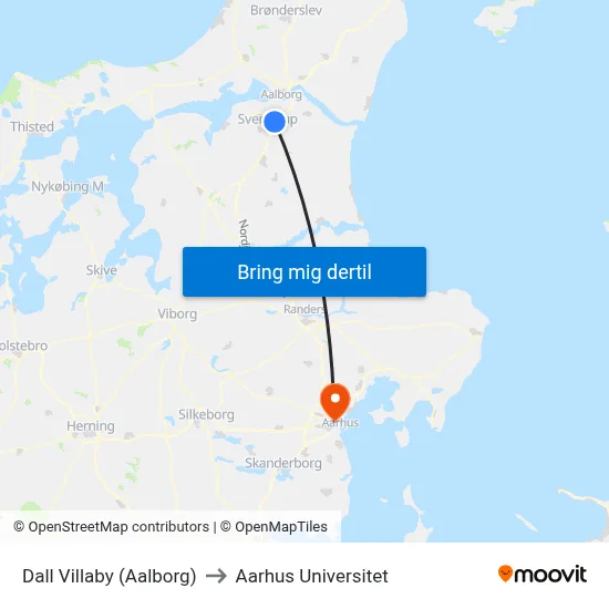 Dall Villaby (Aalborg) to Aarhus Universitet map