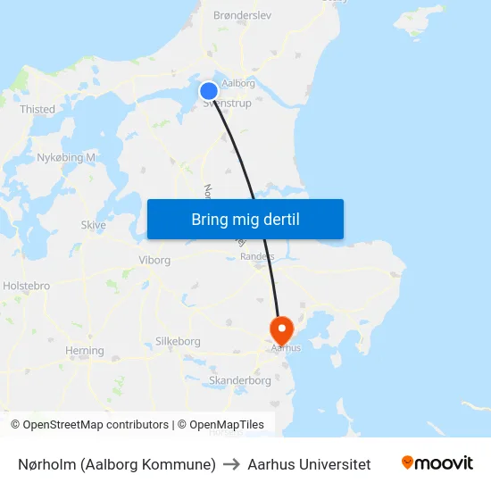 Nørholm (Aalborg Kommune) to Aarhus Universitet map