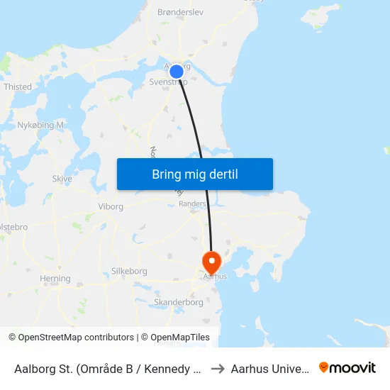 Aalborg St. (Område B / Kennedy Arkaden) to Aarhus Universitet map